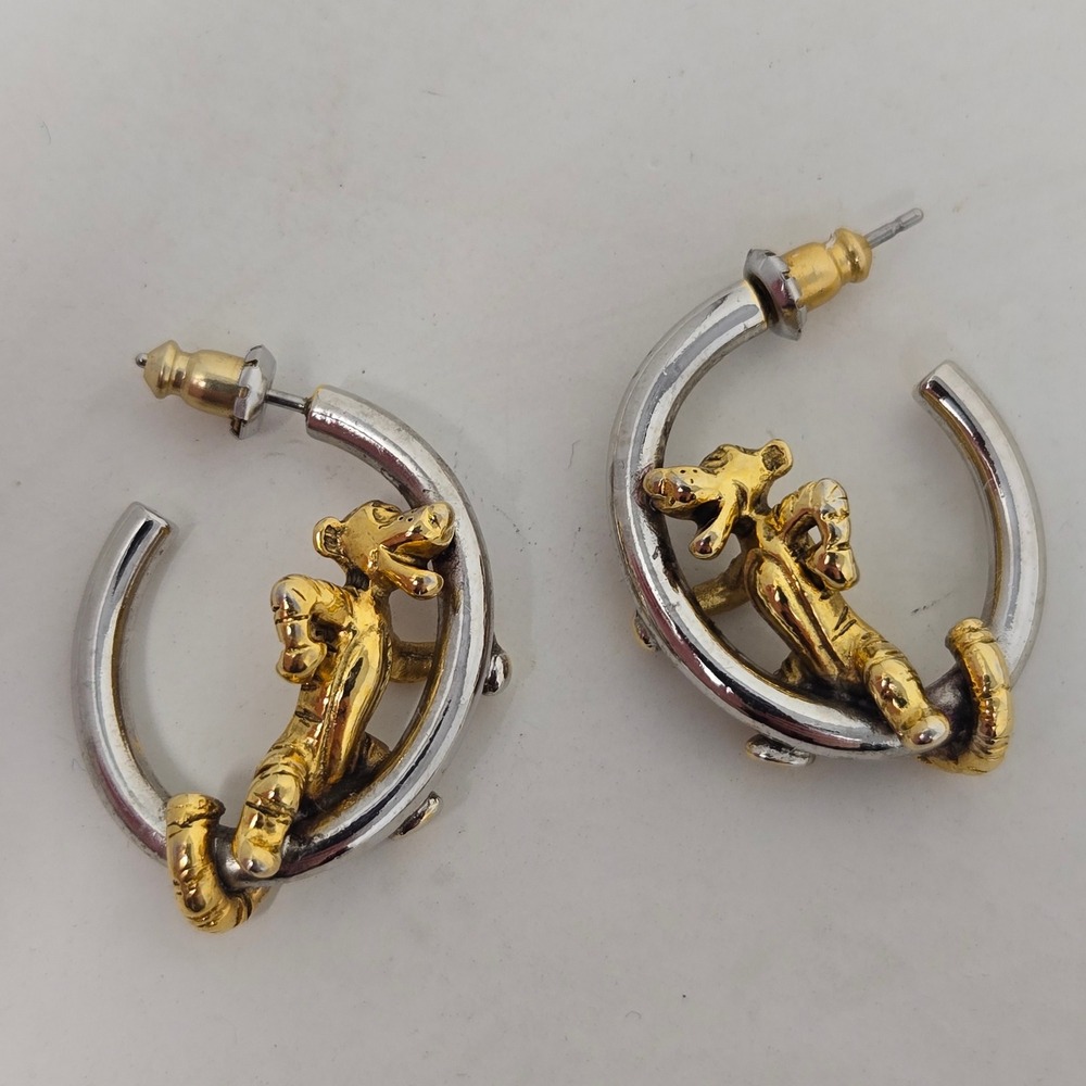 Disney Tigger Hoop Earrings Vintage Two Tone Gold Silver Tone Winnie the Pooh
